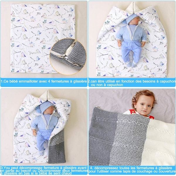 Vinter Baby Sovepose Strikket Bomull Unisex Jente Gutt Glidelås