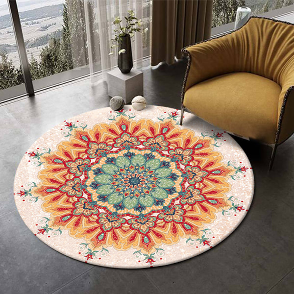 Rundt Gulvtæppe Mandala Tæpper til Soveværelse Badeværelse Vaskbart Skridsikkert Cirkel Gulvmåtter Chic Bohemian Hjem Decor Tæpper - Stil 1 100*100cm