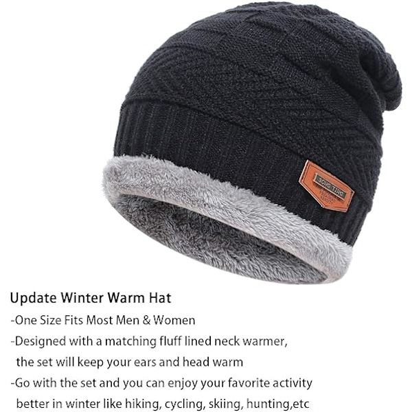 Vintermössa för män och kvinnor, varm stickad halsduk set tjock fleece Li