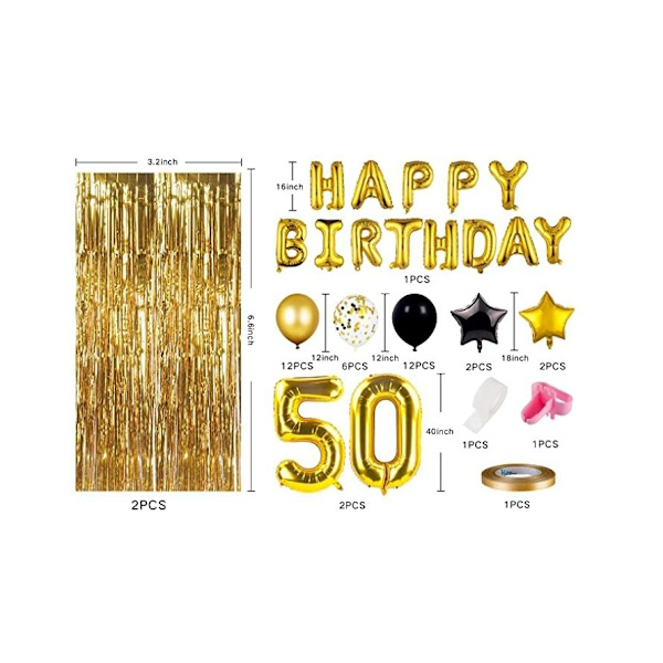 50-års födelsedagsdekorationer för män och kvinnor, vit guld 50-års födelsedag