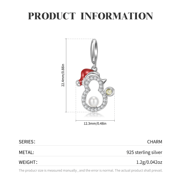 S925 Sølv Jule Snømann Charm Sterling Sølv Snømann Pend