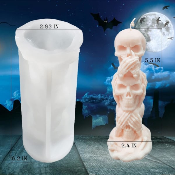 3D kranieformet stearinlysform søjle Halloween silikoneharpiksform til Ar