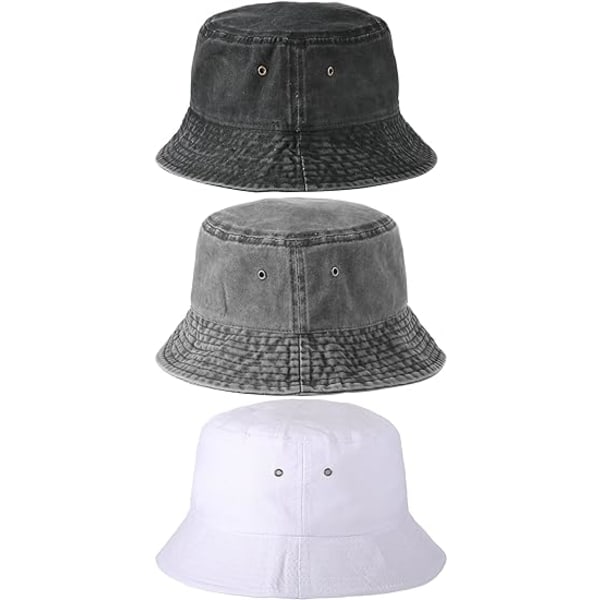 3 delar Denim Bucket Hat Unisex solhatt Wide Brim Fisherman Cap