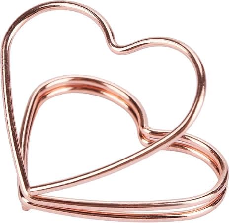 50 stk rosegullfarget metall hjerteformet papirklips skilt C