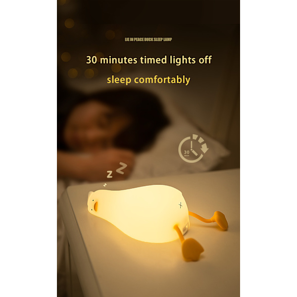 Liggande anka nattlampa, LED Squishy anklampan, söt glödande anka