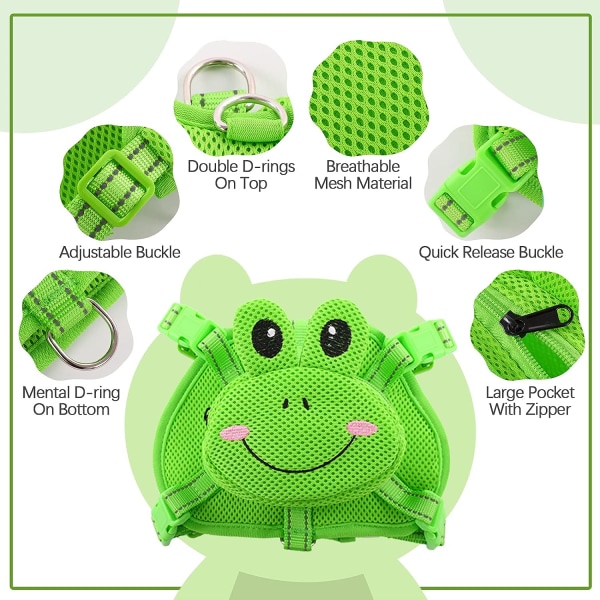 Ingen trekkhundryggsekk med sele Pet Saddle Backpack Cute Frog