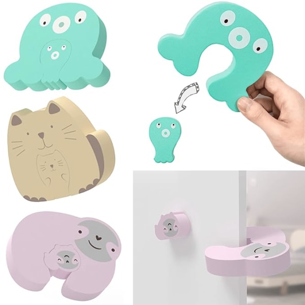 9 stk enkel oppbevaring dør anti-klem beskyttelse. Tegneserie Baby Proofi