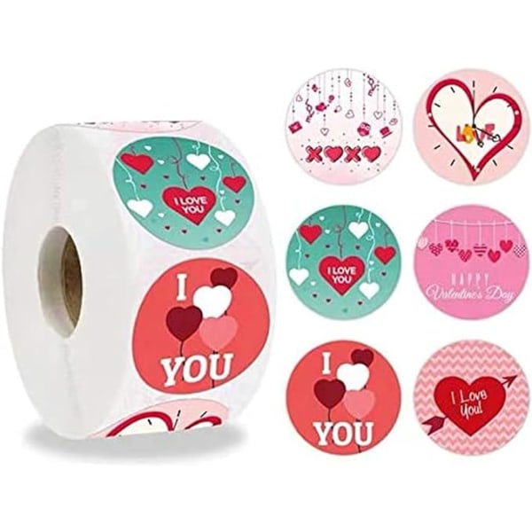 I Love You Stickers Rulle 500st, 6 färger Alla hjärtans dag Sticke