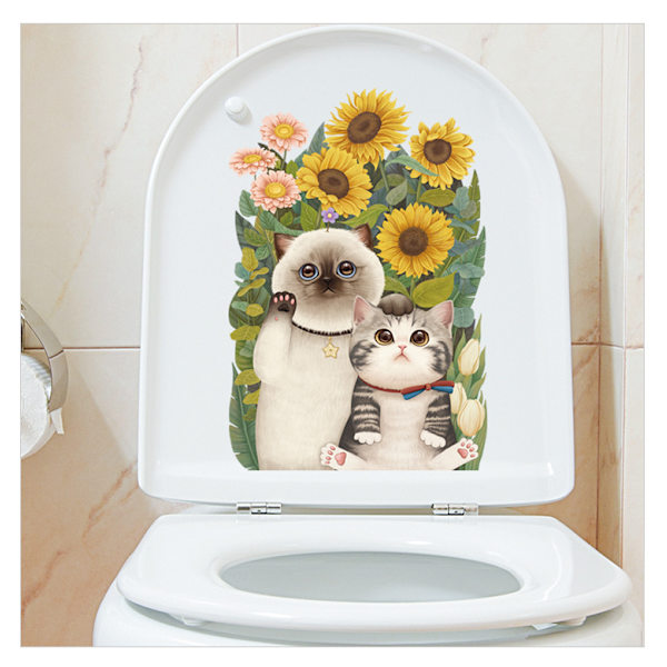 Auringonkukka ja kissa Super Cute Kylpyhuone WC-istuimen kansi tarrat Sti