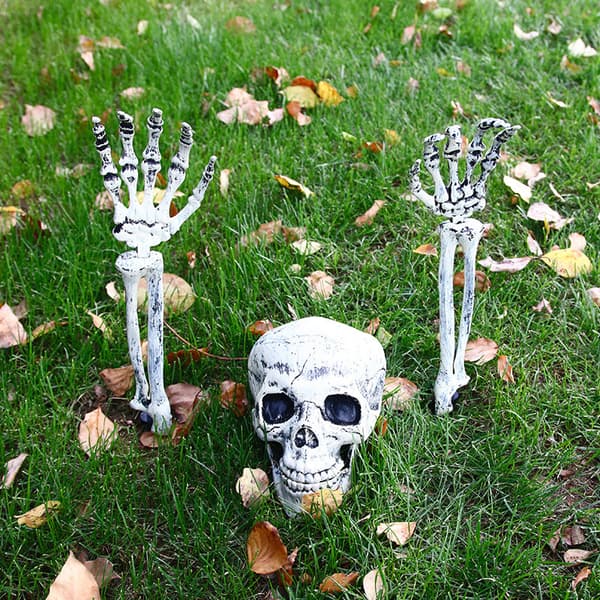 3-delad Halloween-uppsättning realistiska dödskallespetsar, trädgårdsgräsmattespetsar