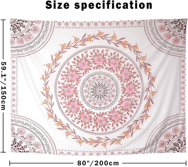 Mandala-esteettinen seinävaate, boho-seinävaate, vaaleanpunainen Flo