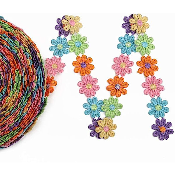 Färgglad prästkrage blomma spets trim bröllop stickning broderad