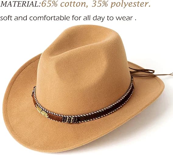 Western Cowboy Hat Bred Brätte Utomhus Fedora Hat, Kamel