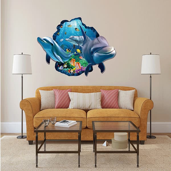3D delfin dekorativa väggdekaler för sovrum (60*90cm)