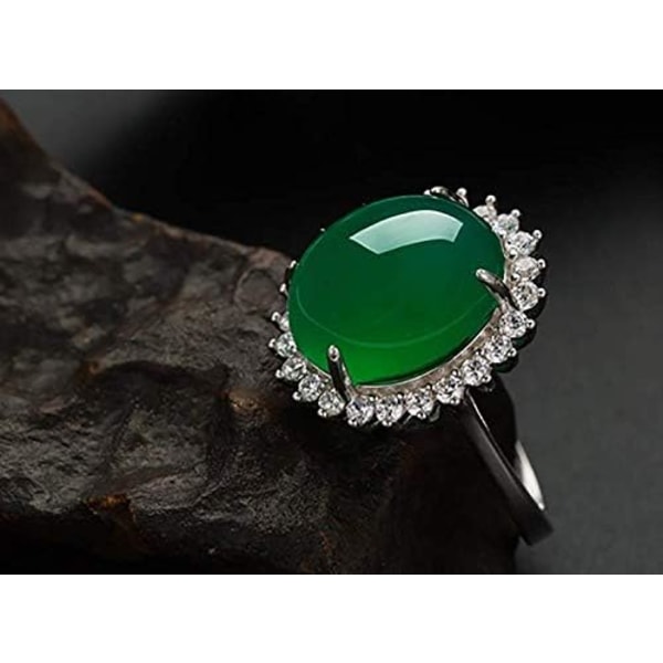 925 Sterling Silver Grön Agat Kristall Smaragd Ring Vintage Inl