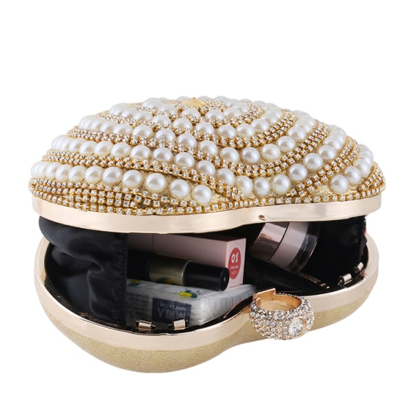 Kvindernes Hjerteformet Krystal Diamant Fest Clutch Aften Taske Gold