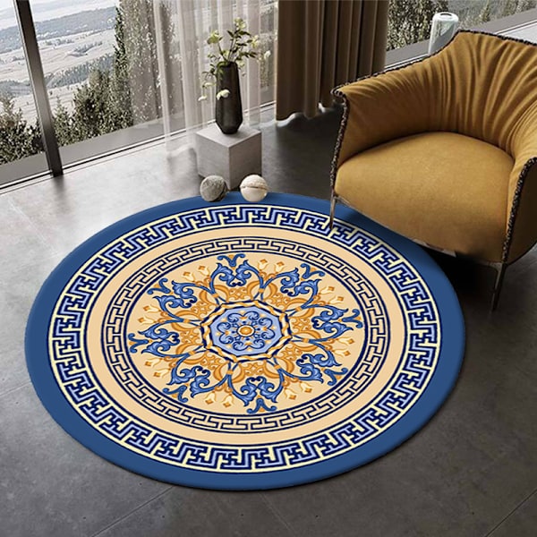 Pyöreä aluematto Mandala-matot makuuhuoneeseen kylpyhuoneeseen Pestävä Liukumaton pyöreä lattiamatto Tyylikäs boheemi kodin sisustusmatot - Tyyli 8 140*140cm