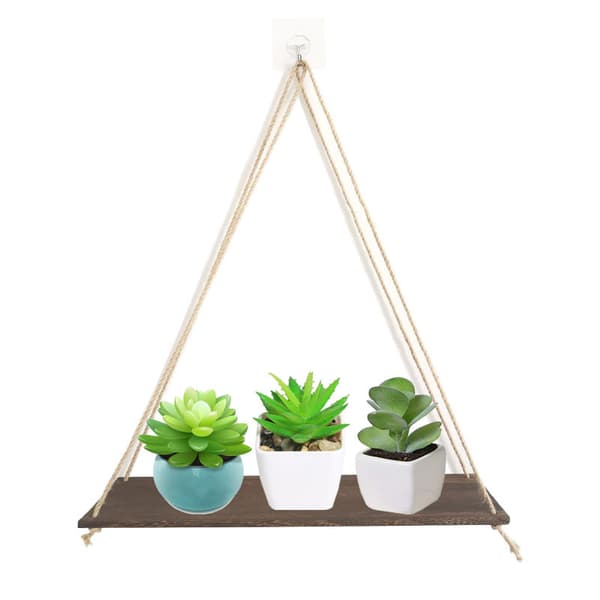 Hängande planter och geometrisk väggdekor för små växter