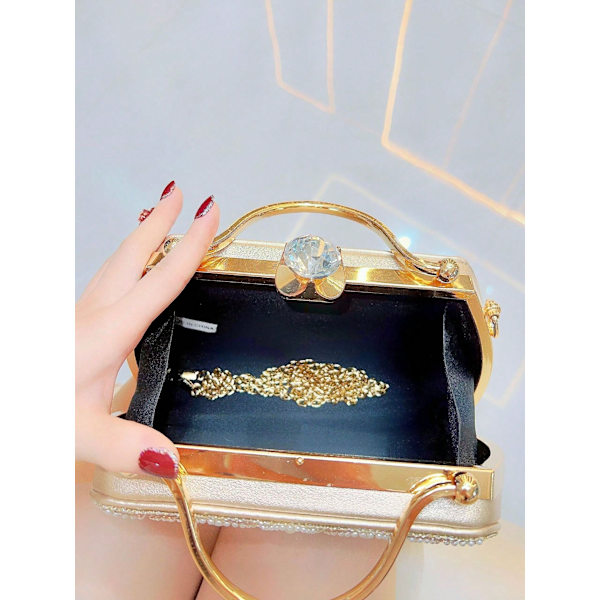 Naisten clutch kimaltelevilla strasseilla ja kristalleilla, paljeteilla, morsiuslaukku, helmiä, iltalaukku häihin, juhliin, tanssiaisiin Gold