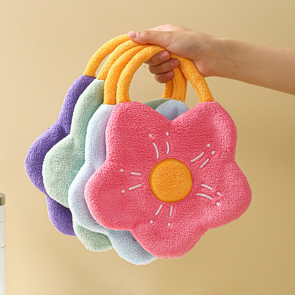 4 tykke koralfløjlshængende tørklæder, kreative tegneserieblomster