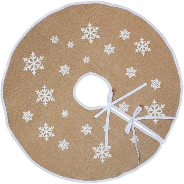 Julgransmatta, 77 cm rund snöflinga jute julgransmatta för
