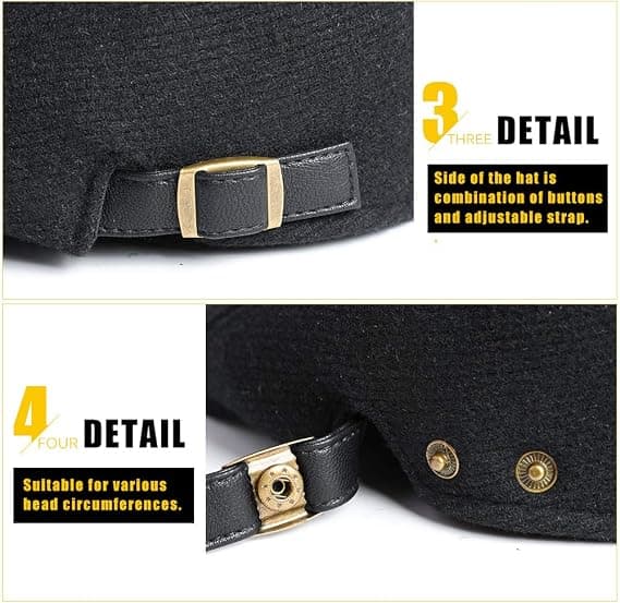 Hatt for menn, flat beret, justerbar flat caps, høst vinter