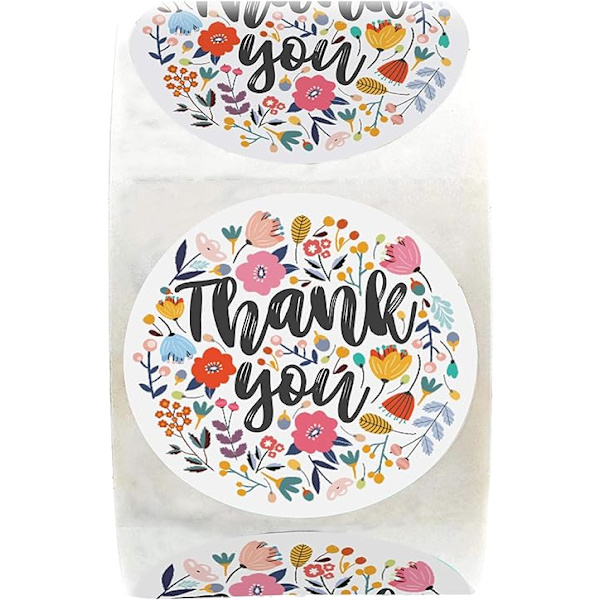 500 Takk Klistremerker 1\" Rund Flerfarget Blomsterdesign Rull -