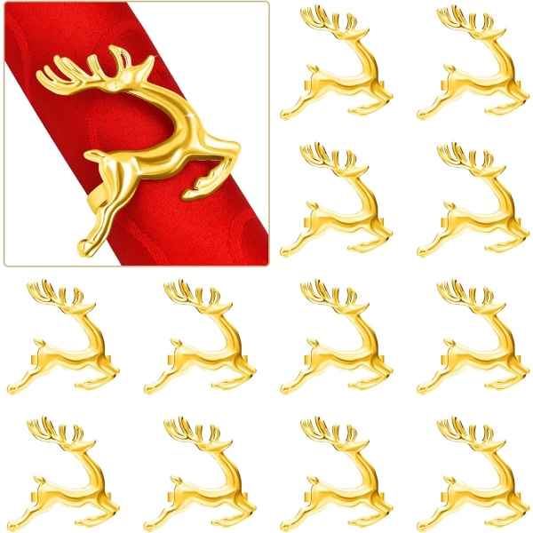 Julservettringar Set med 12 Guld Hjort Servettringar för Dini