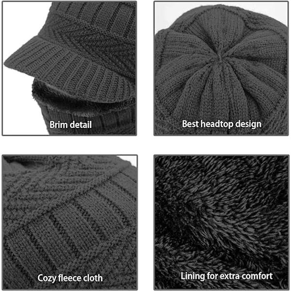 Vinter Stickade Mössor, Herr Fleece Tjockade Ull Mössor, Halsduk, Han
