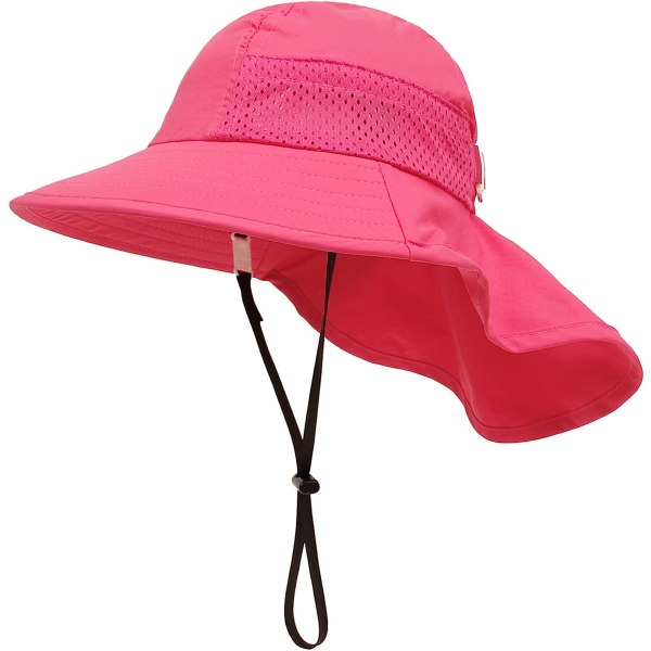 Rose Red(M)Baby Sun Hat Girl Boy Neck Cap Protection Kids Bucket