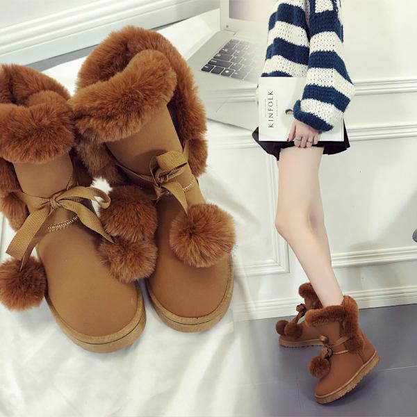 Damskor med vaddering, mid-calf, snöboots - Karamell 41