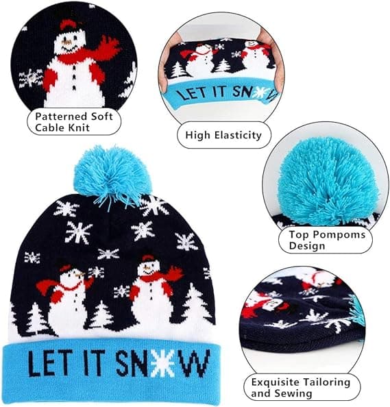 LED Julehat, Unisex Lysende Julehat Strikket Hat Hol