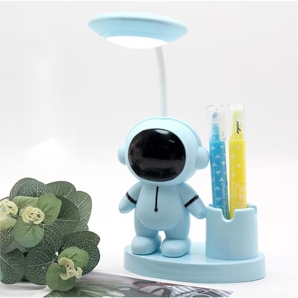 Kreativ astronaut sød skrivebordslampe til læsning, [med blyantspidser], [med blyant holder](Blå Astronaut Lys)