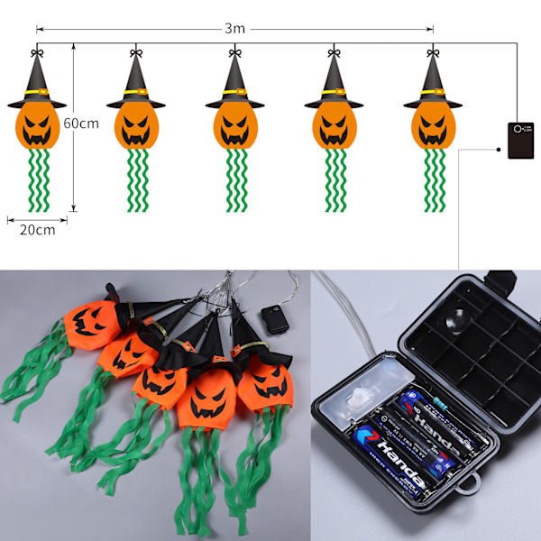 Halloween-dekorasjon LED-lys blinkende lys stjerneformet spøkelse fes
