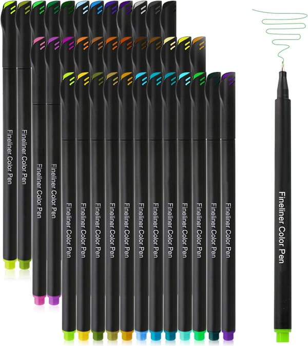 Fargede fineliner-tusjer, tegnepenner 36pcs