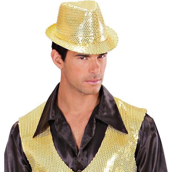 Filt hat med pailletter, guld, til temafester eller karneval, fest