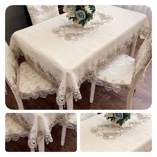Duk med blommönster, broderad spets, skrynkelfri & fläckbeständig tygduk, bordsöverdrag för kök, middag - linnegrå 130*175CM