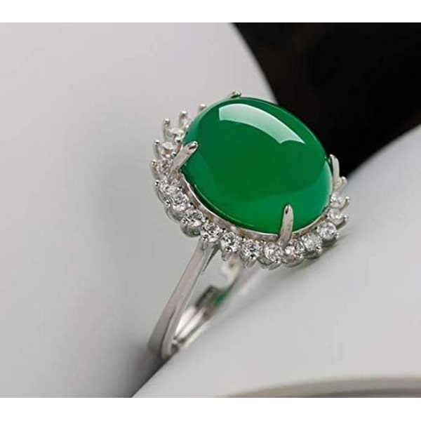 925 Sterling Silver Grön Agat Kristall Smaragd Ring Vintage Inl