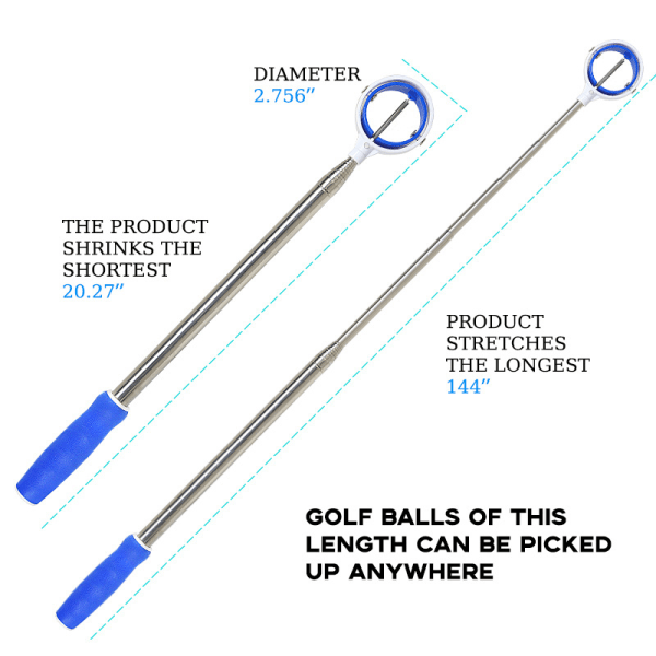 1 rustfritt stål vannteleskopisk golfballhenter med golf