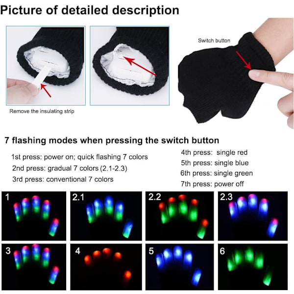 LED-lysende handsker/farverige, LED Rave-belysning blinkende/multi Co