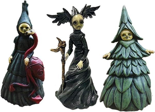 3 Häxstatyer, Halloween Häxstaty Läskig Staty Prydnad