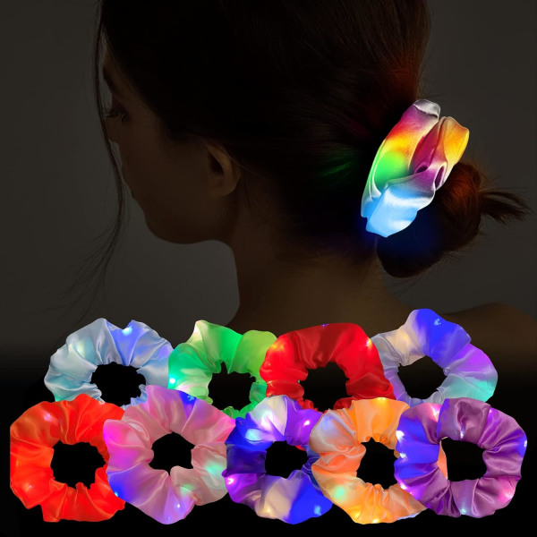 9-pack Satin Hair Scrunchies med LED-ljus - 3 ljuslägen,