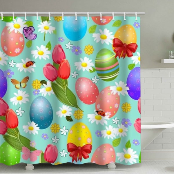 Egg and Flower Shower Curtain,with 12 Plastic Hooks