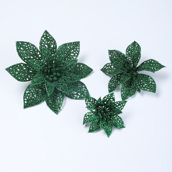 24 stk. Jule Poinsettia Glitter Juletræ Ornament C