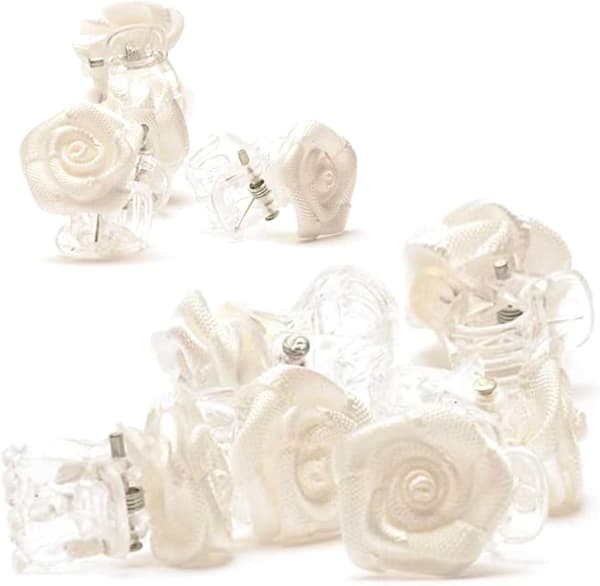 10 st, Hårklämmor prydda med rosor, Vit blomma Barrette, el
