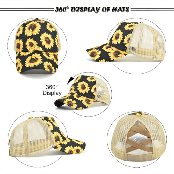 Solsikke Cross Elastisk Mesh Hat Bomuld Hestehale Baseball Cap Su