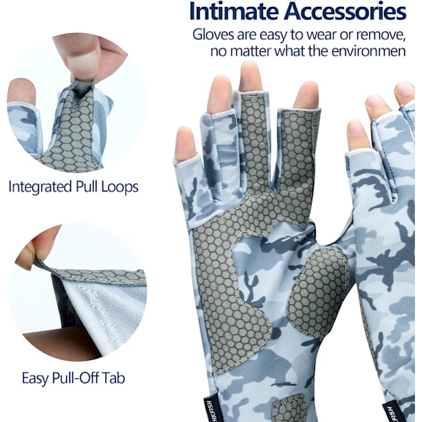 1 Pari Kalastushanskoja L/XL, Harmaa, Liukumattomat Camouflage-Metsästyshanskat