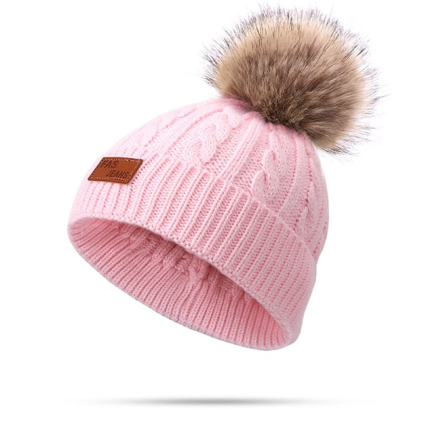 2 kpl Lasten Talvihatut ja Huivit Setti Vauvan Pipo Kaksois Pompom Toddler Talvihattu 1-8-vuotiaille Pojille ja Tytöille. light pink