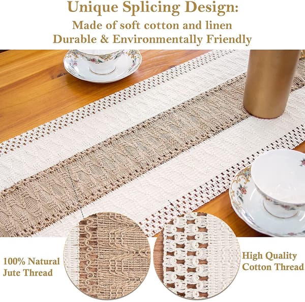 Naturlig Burlap Bordsløper, Spleiset Bomull Boho Bordsløper
