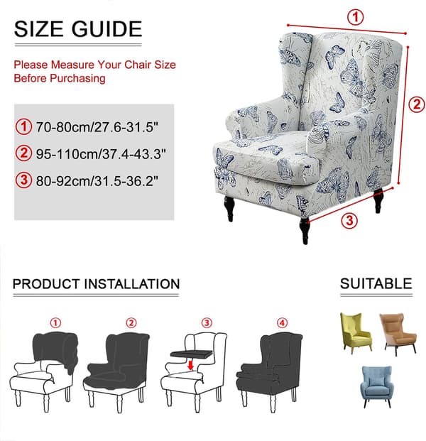 Wingback stoltrekk Stretch Spandex Wingback stoltrekk Sofa